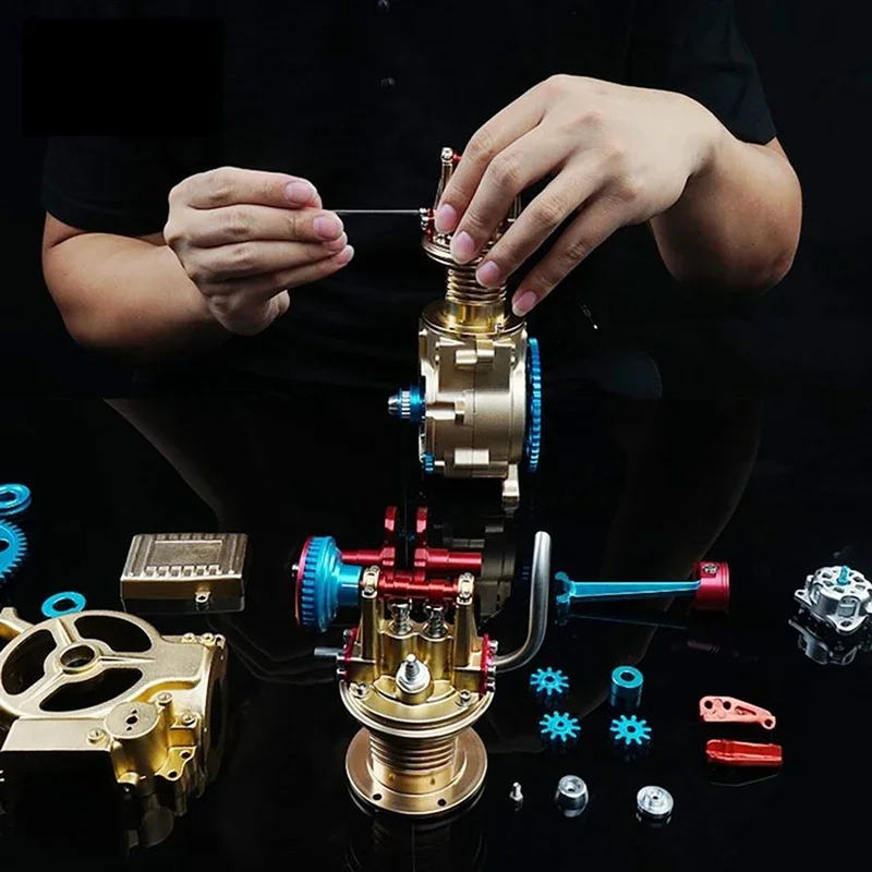 Moteur Stirling, équilibre à Deux Cylindres avec Plaque de Base en Chêne et Kit de Moteur Stirling Artisanal Kit de Moteur à Vapeur pour Les Expositions éducatives et Le
