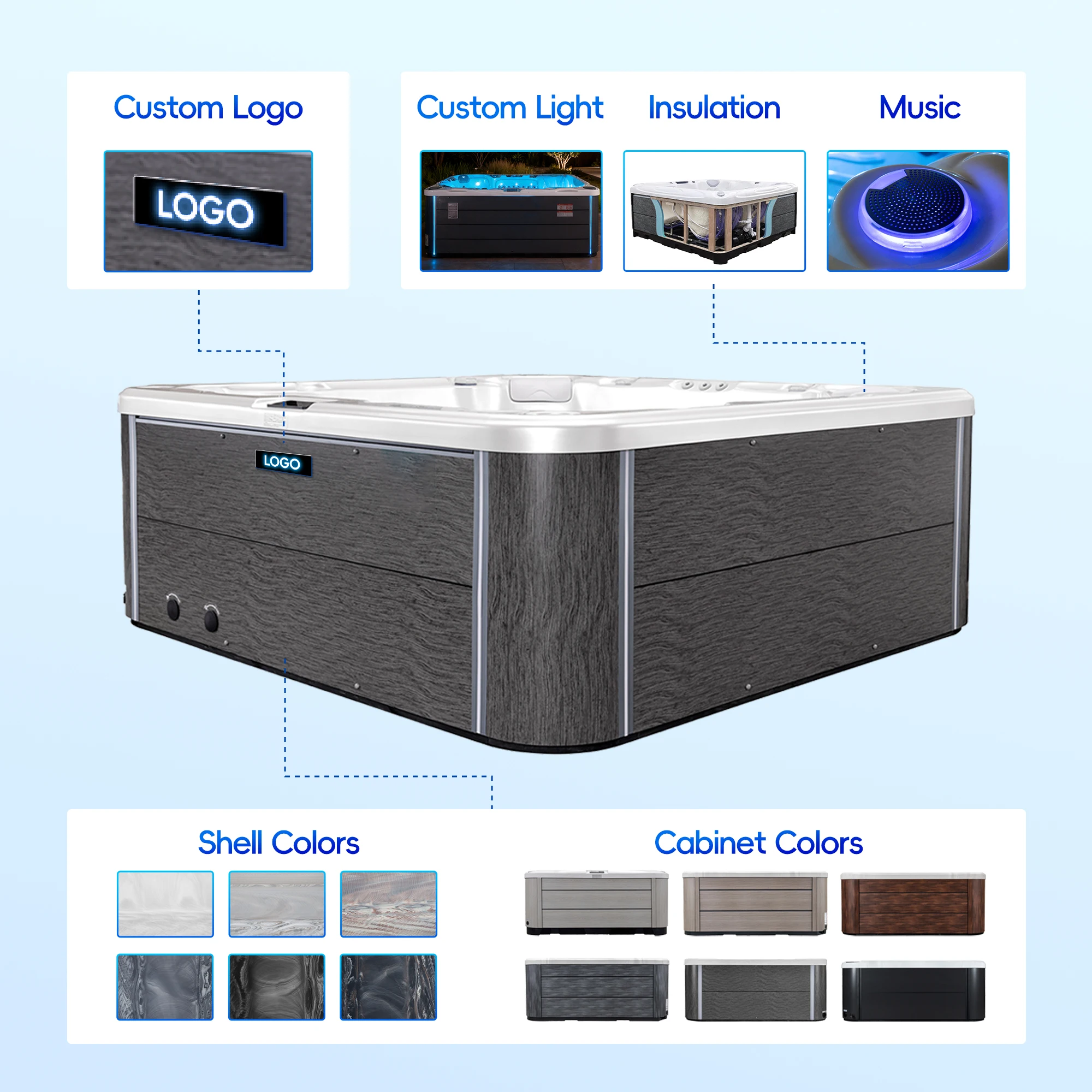 China Factory 5 Person Freestanding Outdoor Acrylic Whirlpool Spa Hot Tub 2m Length Air Massage Eco-Friendly
