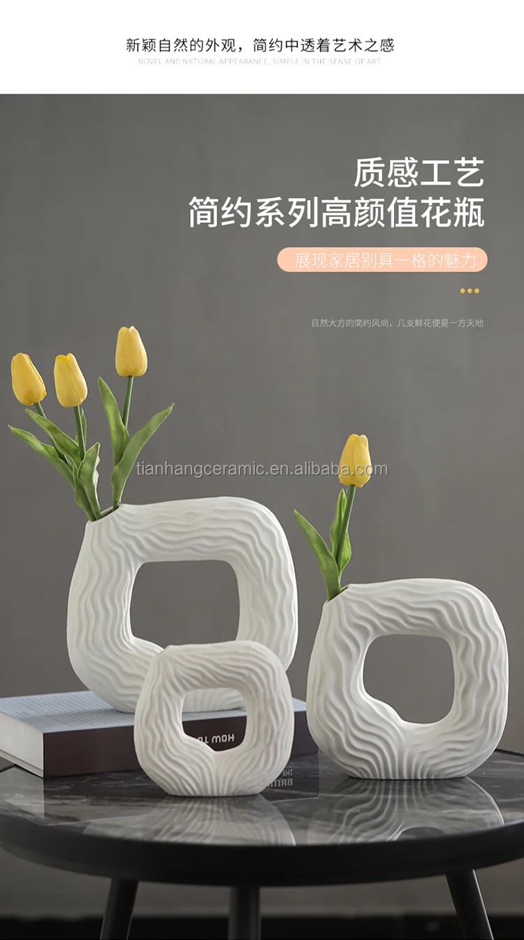 High Luxury Ceramic Vase Dried Flower Arrangement Home Decoration Accessories Desktop Living Room Corrugated Morden Flower Vase.jpg