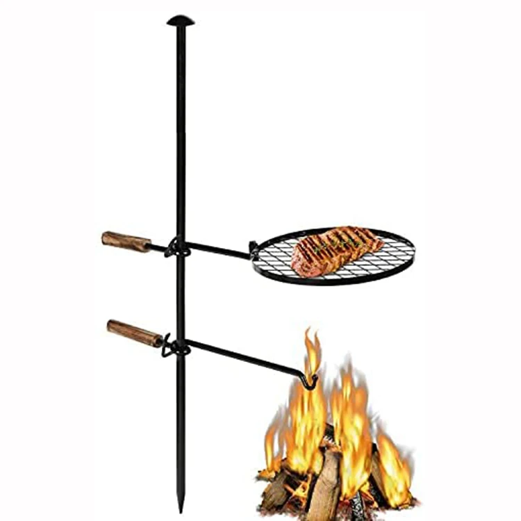 Stainless Steel Camping Grill – 16x24 Inch, Adjustable Height, 360° Rotating & Foldable For Fire Pit Cooking