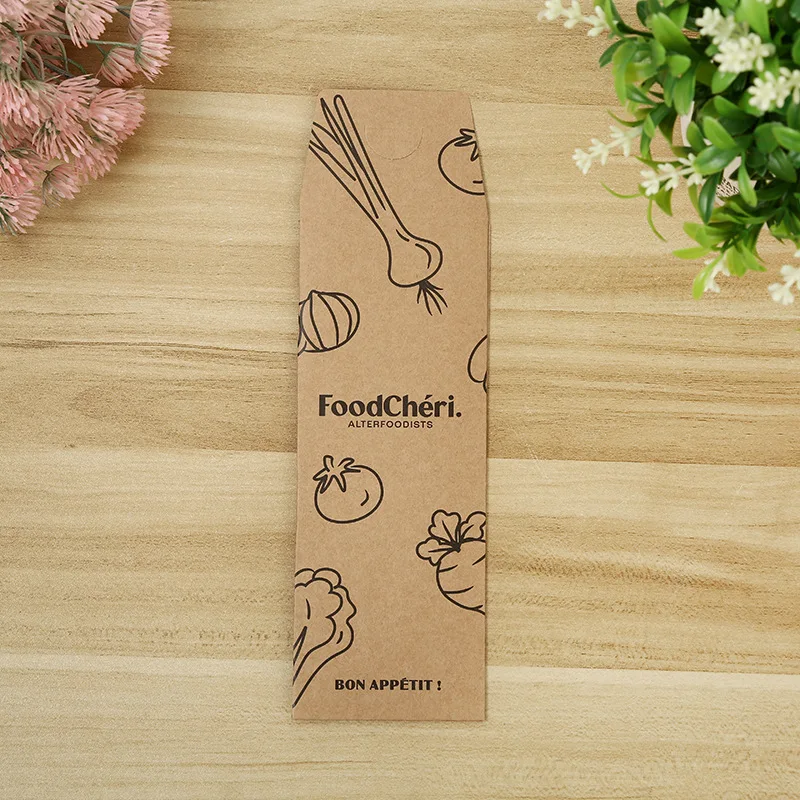 Custom Logo Printed Biodegradable Kraft Paper Knife Sleeves for Business Envelope Use-Chopstick Packing Sleeve