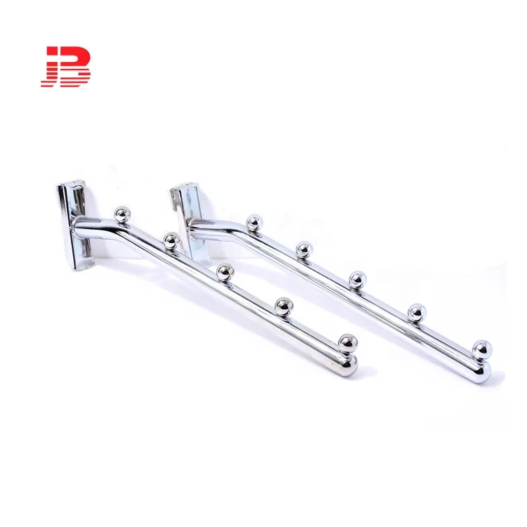 Supermarket retail stores metal chrome waterfall display hooks for slotted channel