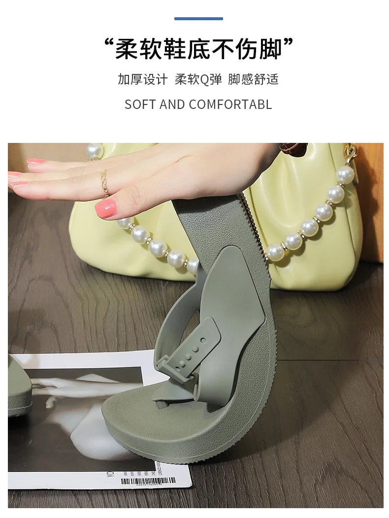 Women's slippers Summer New Fashion Mid Heel Diamond Surface Two-way Beach Fashion Casual Trend Indoor and Outdoor Flip-flops