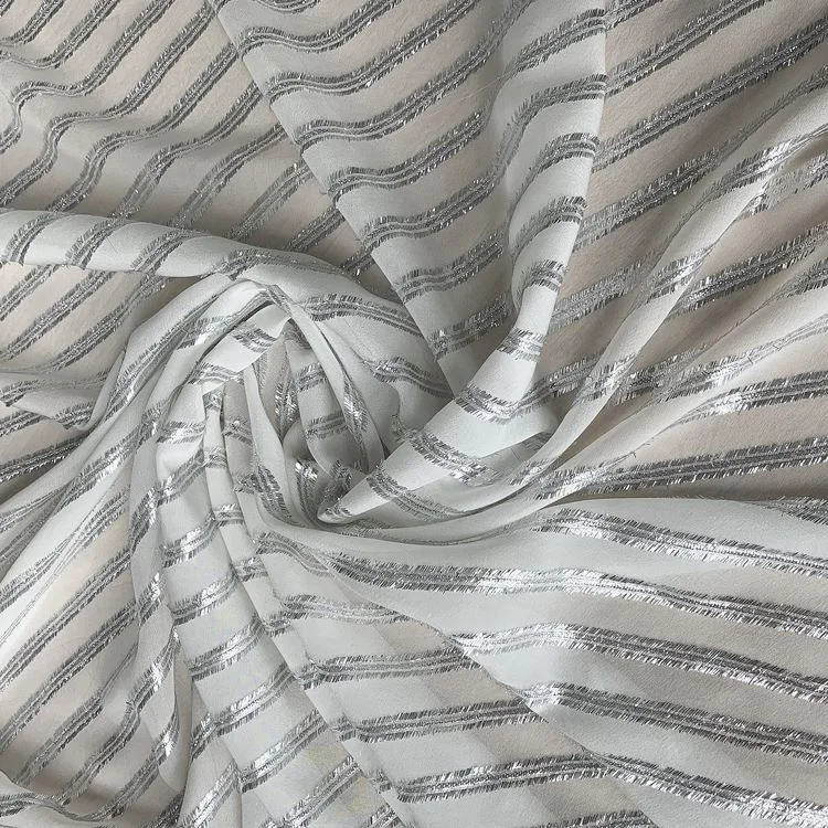 Шелковый жоржет с серебристым металлическим жаккардовым полотном шелковая шифоновая люрексная ткань