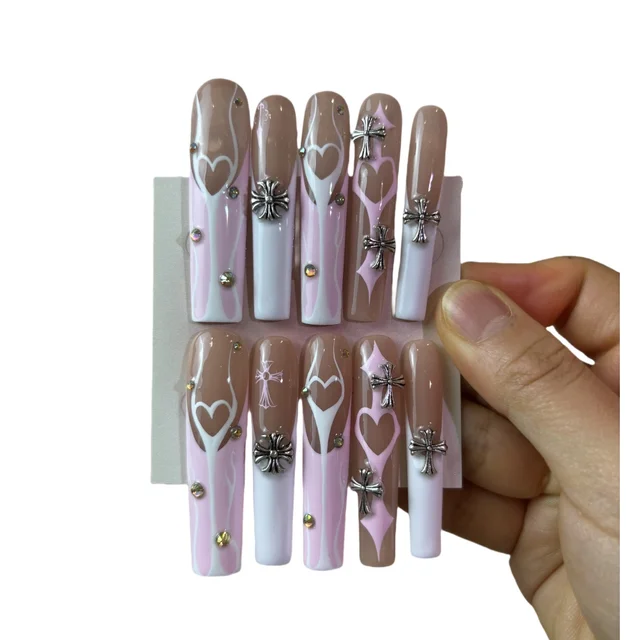 Mona Design Y2K Style Hand Painted Press on Nail Art Set ABS Gel Material Boxed Packaging for Salon Use Minimum Order 10 Pcs