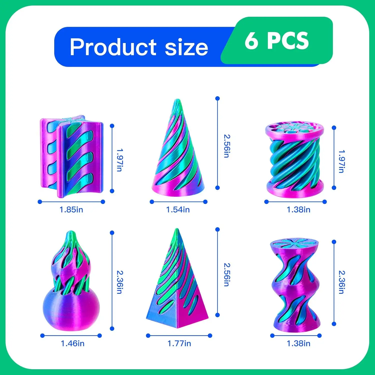 3D Printed 6 Pack Spiral Cone Fidget Toys preview 2