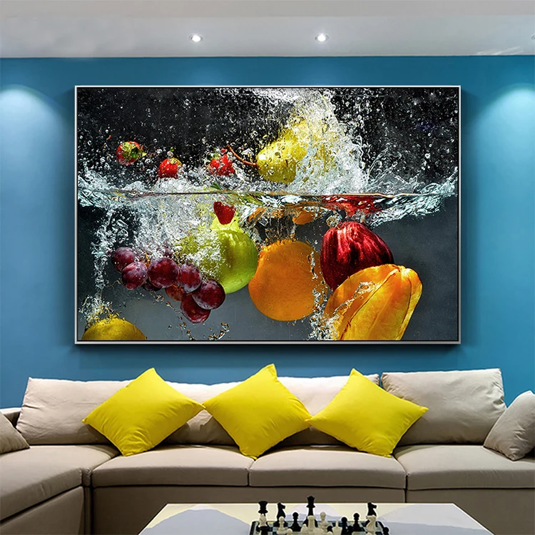 Embelish Fresh Fruit and Vegetables in Water Large Wall Posters for Home Kitchen Decor Living Room HD Canvas Paintings