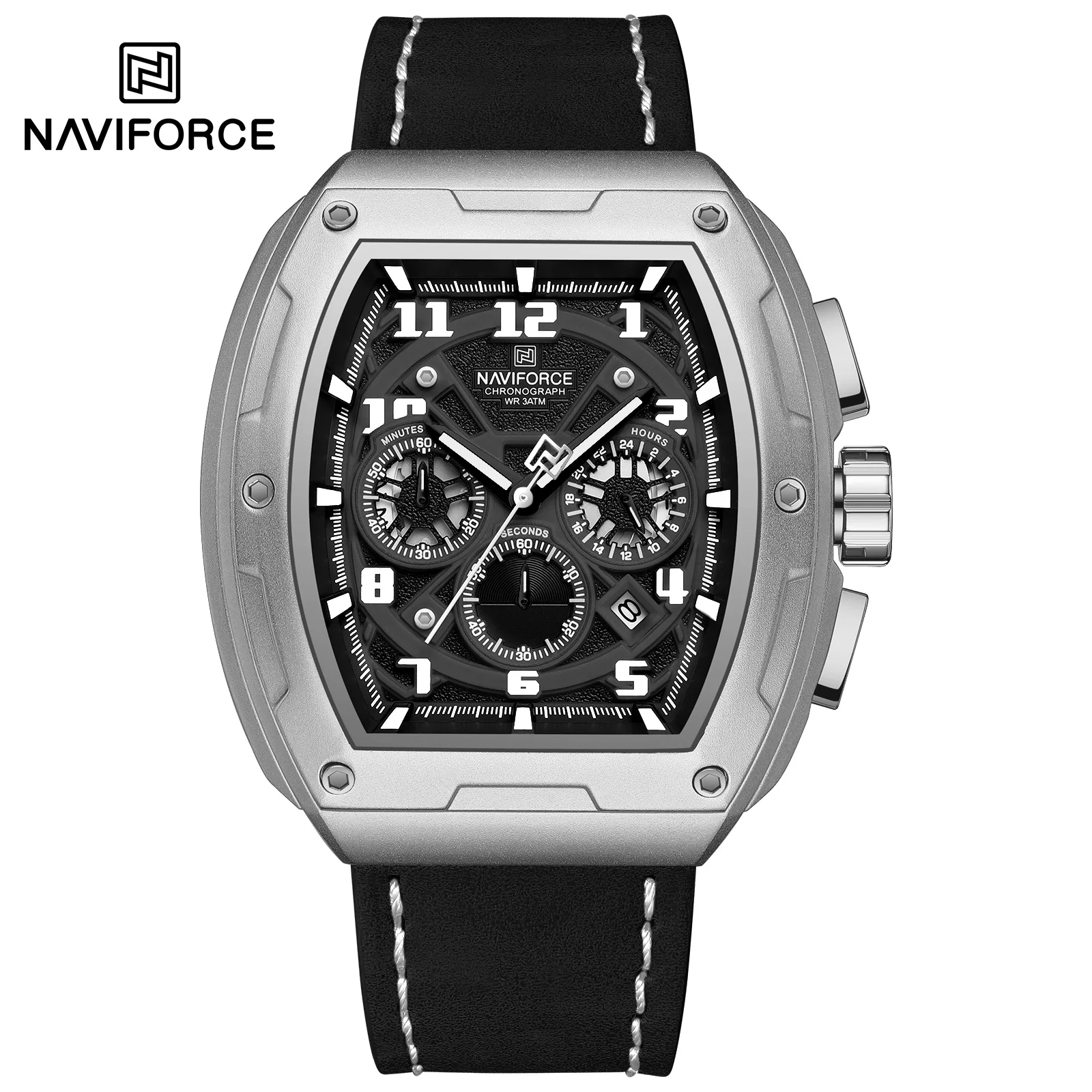 NAVIFORCE 8053 Relógio Masculina Moda Couro Banda Quartz Relógio de Pulso Cronógrafo À Prova D' Água Relógio Luminoso Relogio masculino