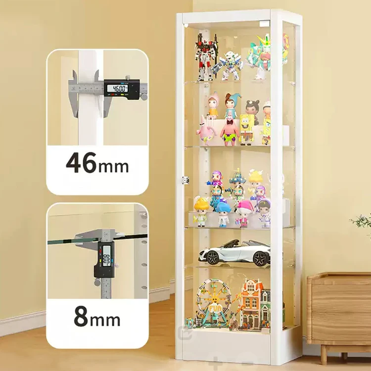 Glass Vitrine Display Showcase Customized Lockable Dustproof Corner Figure Car Model Showcase Design With LED Light