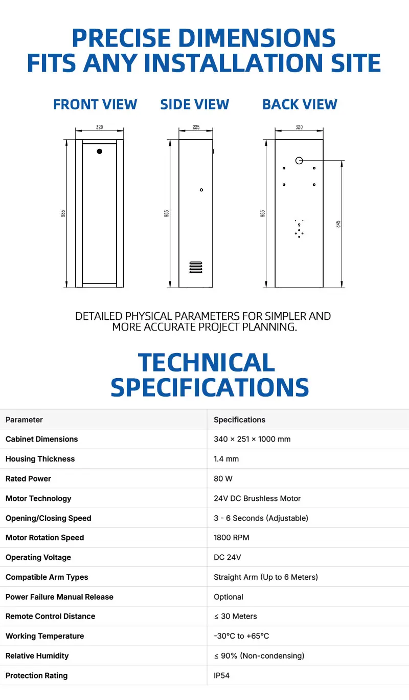 Baroxon commercial traffic control barrier gate YH-0DZ1920PRO chassis overview