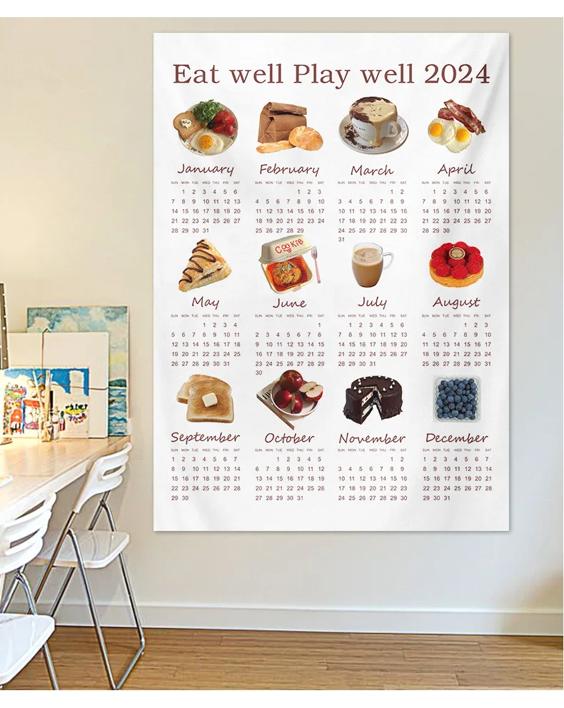 Copllent 2024 Calendar Hanging Cloth Wall Decoration 365 Day Calendar