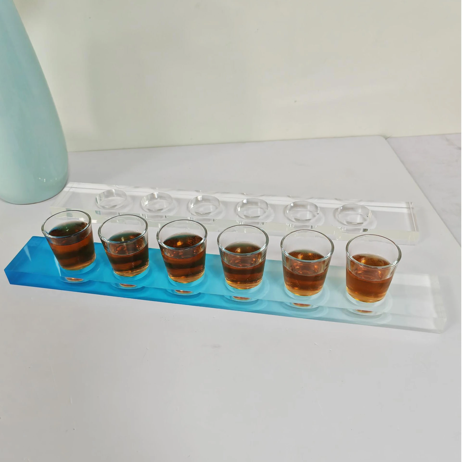 Custom Acrylic 6 Shot Glasses Holder For Barware Beers Wine Heavy Base