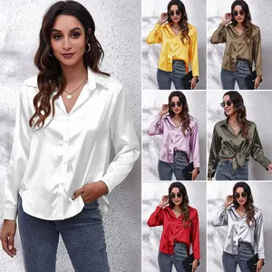 Satin Autumn Fashion Women Clothes Long Sleeves Shirt Top Female Oversize Top Office Elegant Silk White Blouse