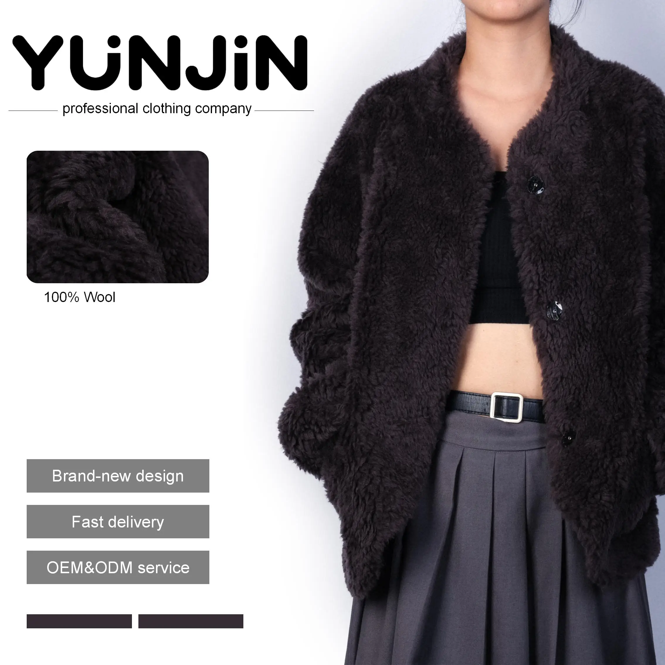 YUNJIN Women's Cropped Thick Wool Shearling Jacket Single