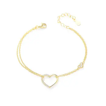 Delicate 925 sterling silver luxury double heart bracelet mother's love gift bracelet