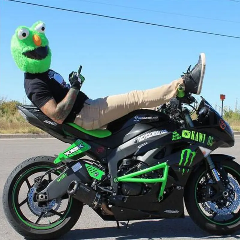 elmo motorcycle helmet cover Funny Green Plush Monster American Legend Rider heads will turn and youll make everyone a little happier when you rider past wearing this funny green helmet cover Elmo Cookie Monster Motorcycle Helmet