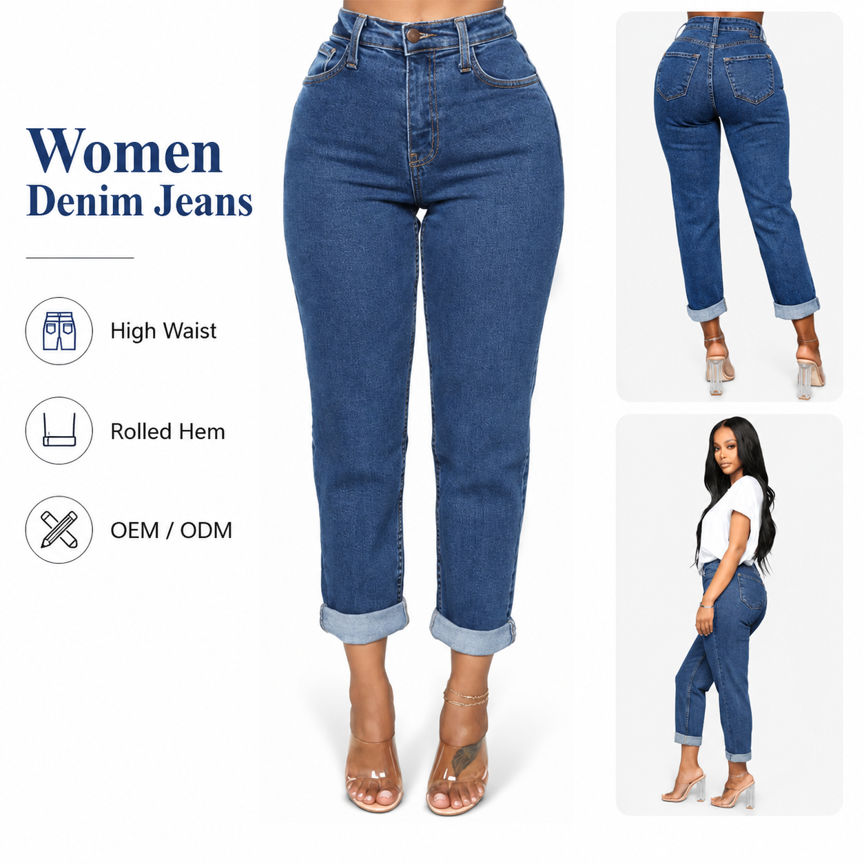 Cross-border New Hot Women's Mid Waist Straight Breathable Loose Cropped Jeans Casual Fashion