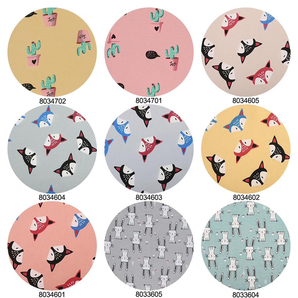 Langka Custom Cartoon Printed Baby Interlock Knitted Cotton Jersey Knit Fabric Wholesale