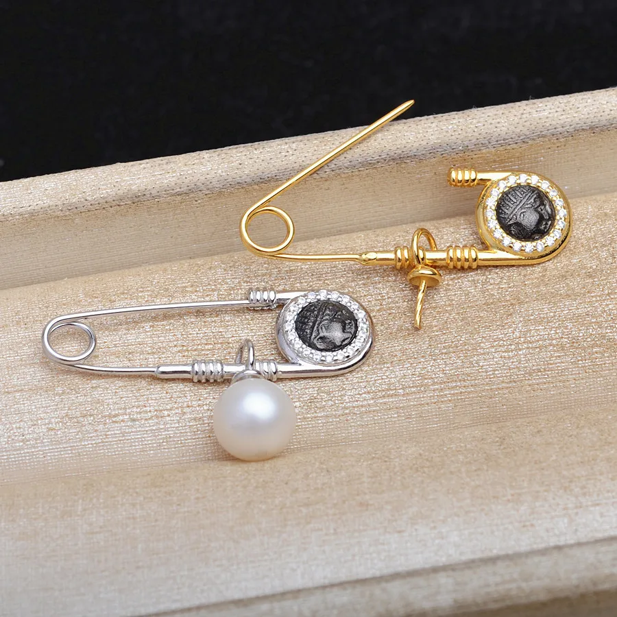 S925 Vintage Brooch One Character Accessory with 8-11 Pin Pearl Crystal Jewelry Trendy DIY 5644 Number Pattern