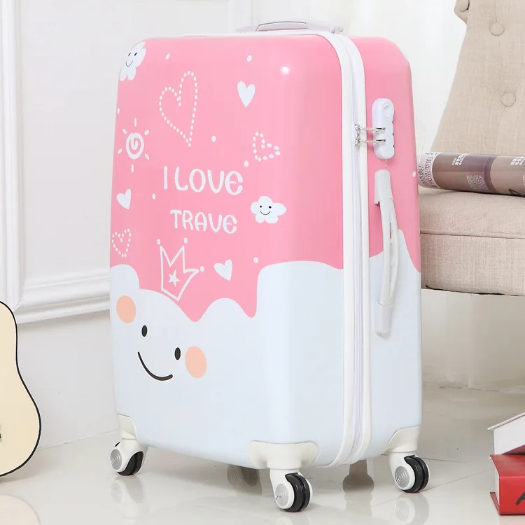 Wholesale Custom Print Pink smile face pattern Kids Trolley Hard case  Luggage 20/24/28'' Travel Suitcase From m.