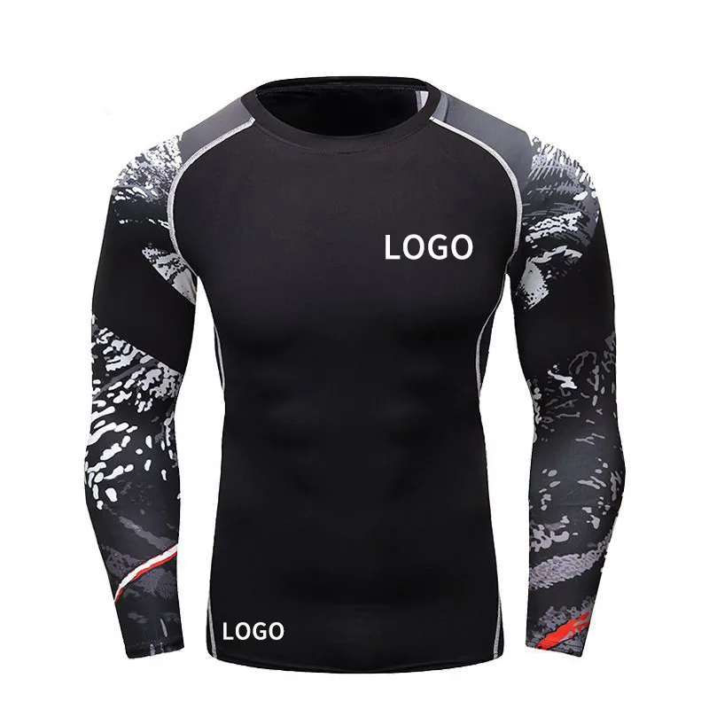 Одежда с цифровым принтом под заказ ODM/OEM Mma Bjj Rashguard мужская спортивная футболка длинным рукавом компрессионные шорты