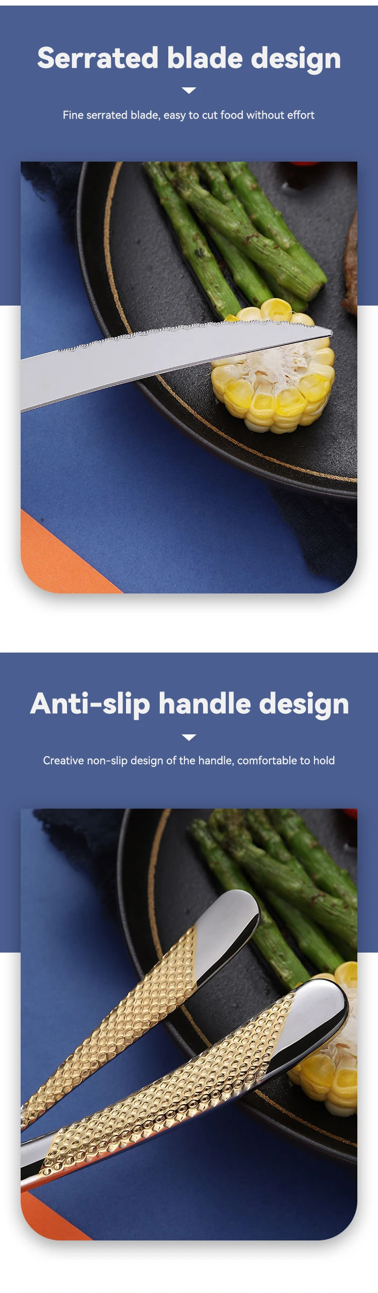 Customizable Logo Stainless Steel Cutlery Set Flatware Black Gold