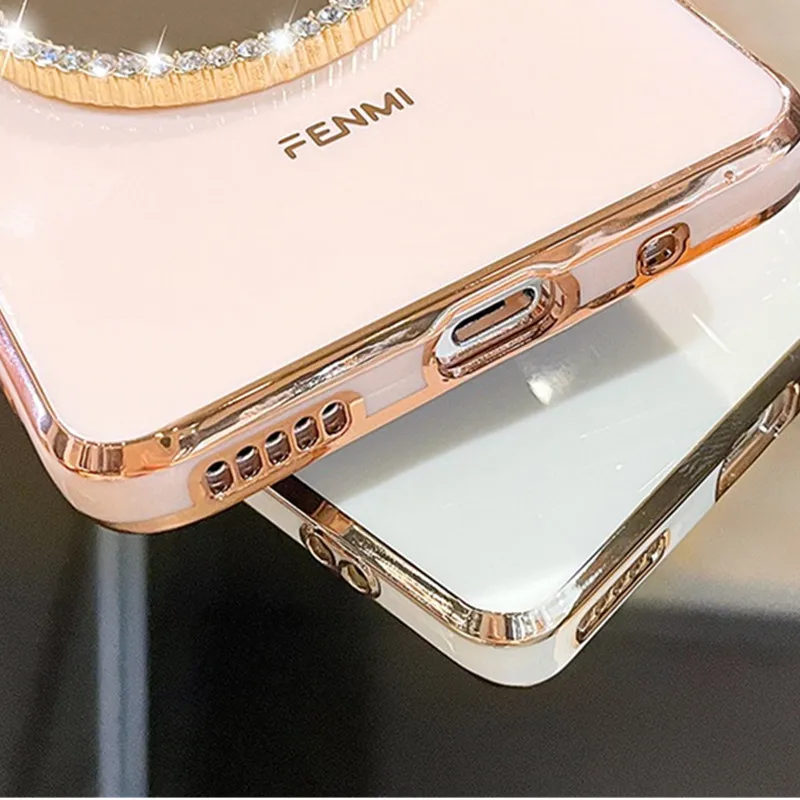 Fashion Luxury Bow Rhinestones Mirror Back Cover Plating Tpu Fur Ball