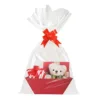 red with bag and bow