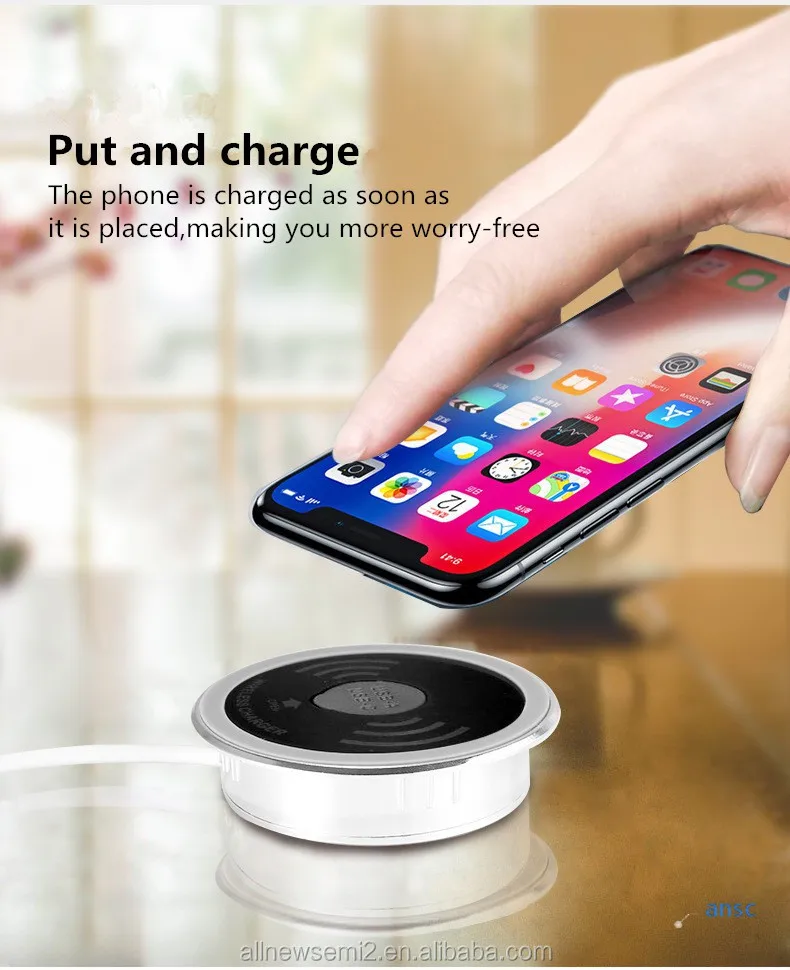 Wholesale Qi intelligent furniture office 5W Dual USB Embedded desktop waterproof wireless charger 3in1