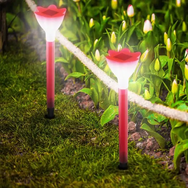 Mini cheap colorful flower Outdoor Path Yard Floor LED Pillar Solar Garden Lights Lawn Lamp supplier