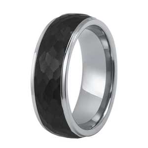 8MM Classic Wedding Ring Jewelry Hammered Brushed Center Black Pure Titanium Eternity Band
