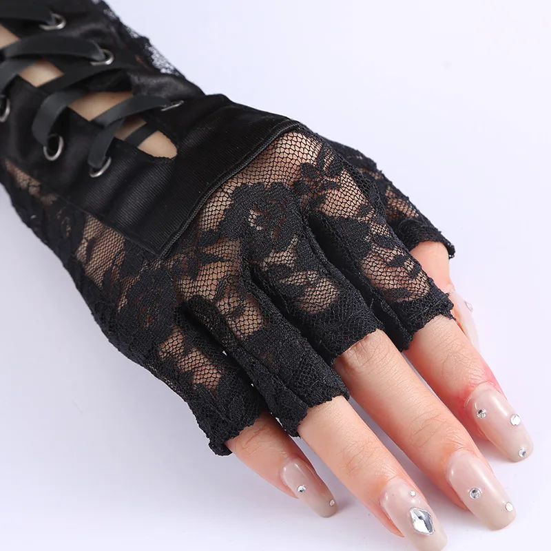 19.5 Black Fingerless Gothic Lace Full Length Women Adult