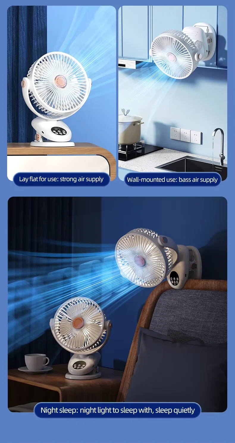 Adjustable 8-inch 6.5-inch Diameter Desktop Shaking Clip Fans Innovative Digital 720° 3-Blade 36dB Noise Level for Office Home