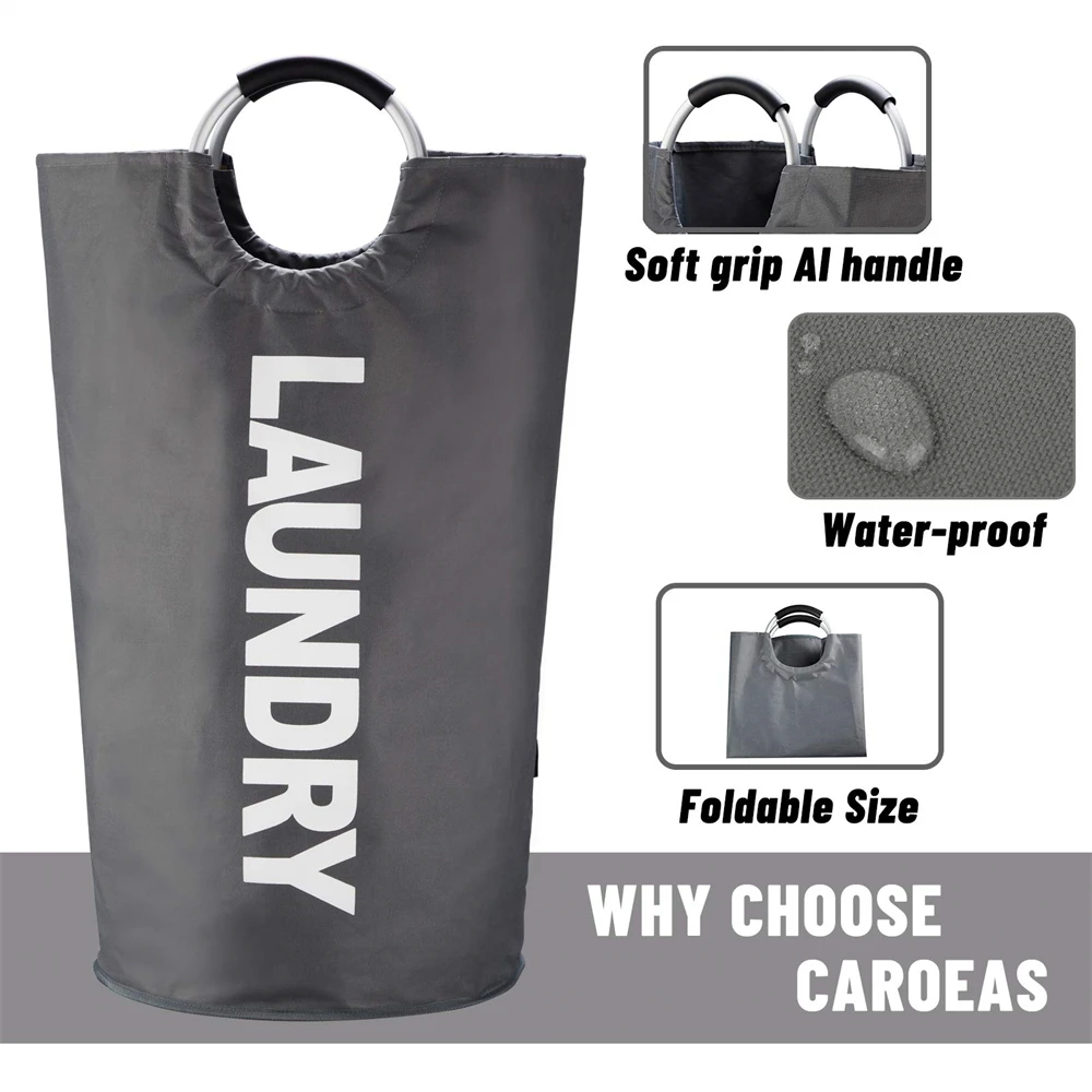 Caroeas Fabric Laundry Basket with Aluminum Handles, X-Large, Black, Size: XL/90L