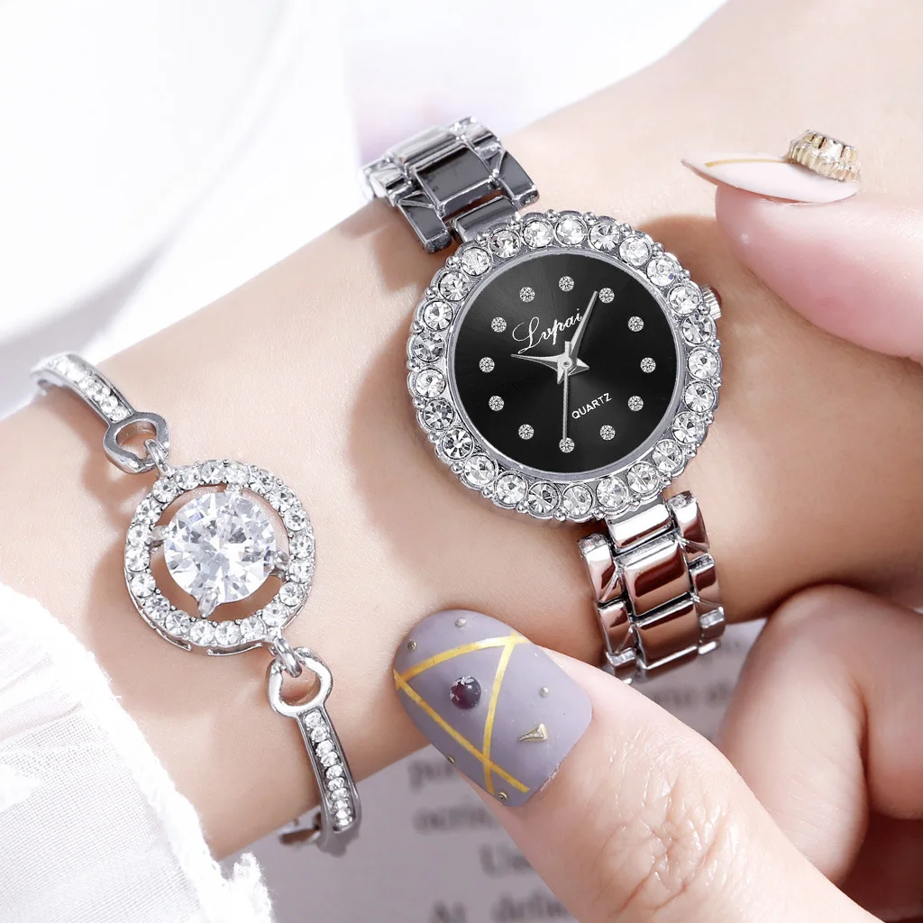 Luxury Women's Fashion Quartz Watches with Rhinestone Charm Dress Ladies  Watch with Stainless Steel Casual Quartz Wristwatches