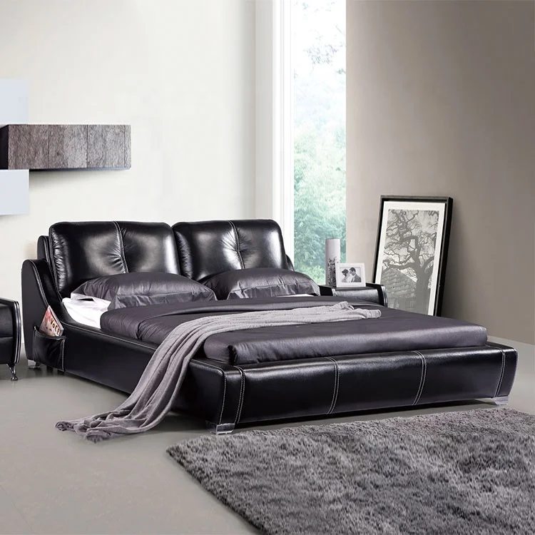 new designs design modern beauty bed black pu leather bed high headboard with soft headboard black bed