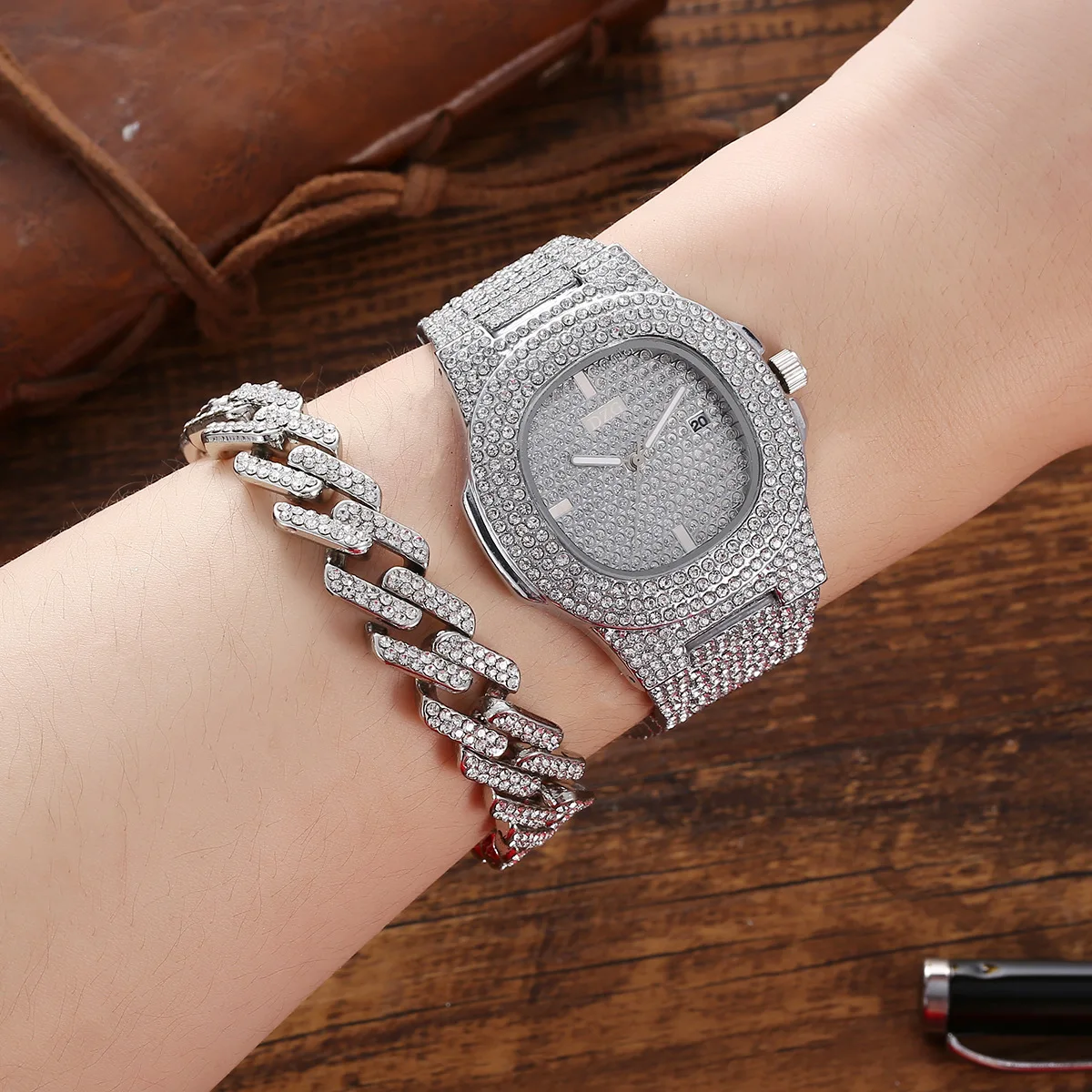 Aaa　オーダーページ Men's Hip Hop Full Iced Out Lab CZ AAA Watch & Bracelet
