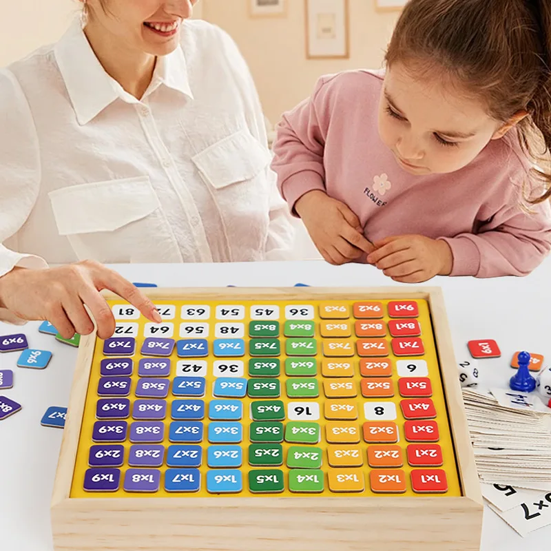 Double Sided Board Table Dice Card Games for Kids Wooden Multiplication Math Board Montessori Educational Toys