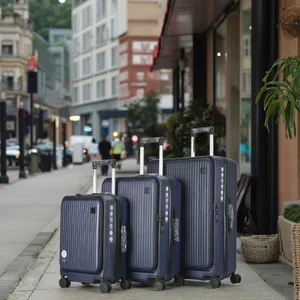 Unisex ABS PC Front Open Carry-On Trolley Luggage Set Trendy Design with Spinner Caster and Laptop Pocket