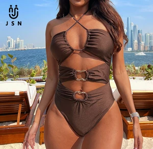 JSN 2026 High Quality Halter Cut Out One Piece  Print Bikini Solid Swim Suit for Women Sexy Women's Beachwear