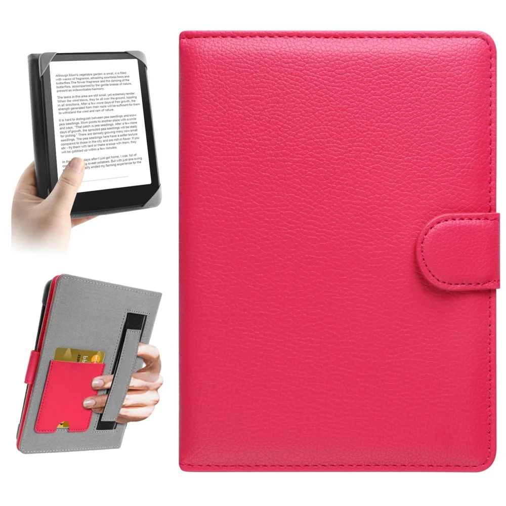Universal Leather Case for Kindle Paperwhite/Kobo Clara HD/Clara 2e E-Reader Built-In Pocket-Protective Cover 6