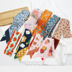 Fashion Factory Wholesale 90cm Silk Scarves and Ribbons with Rhinestone for Women's Clothing Bags and Accessories