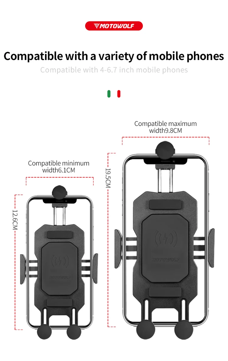 Motowolf Motorcycle aluminum alloy anti-shake and anti-shake wireless fast charging Motorbike mobile phone holder with charger