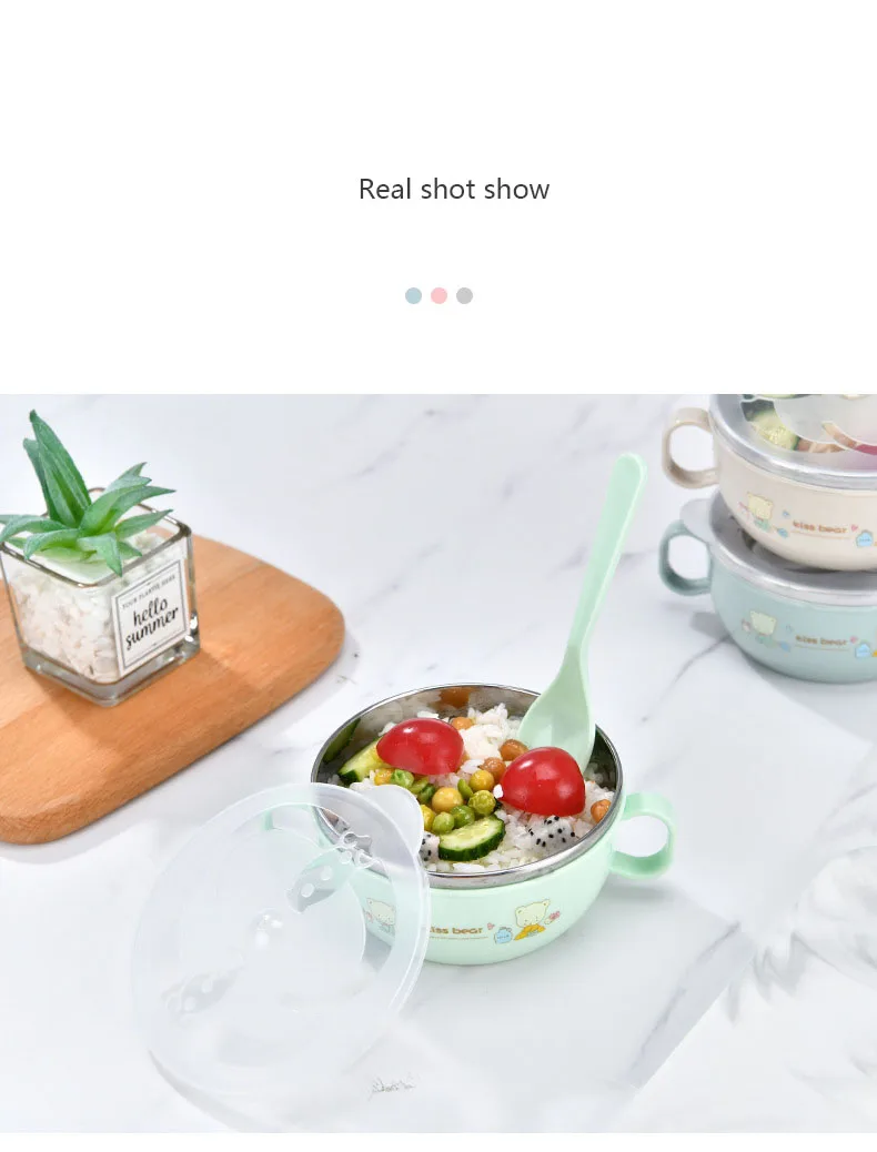 Wholesale Children Feeding Tableware Baby Cartoon Double Ear Stainless Steel Double Insulation Bowl
