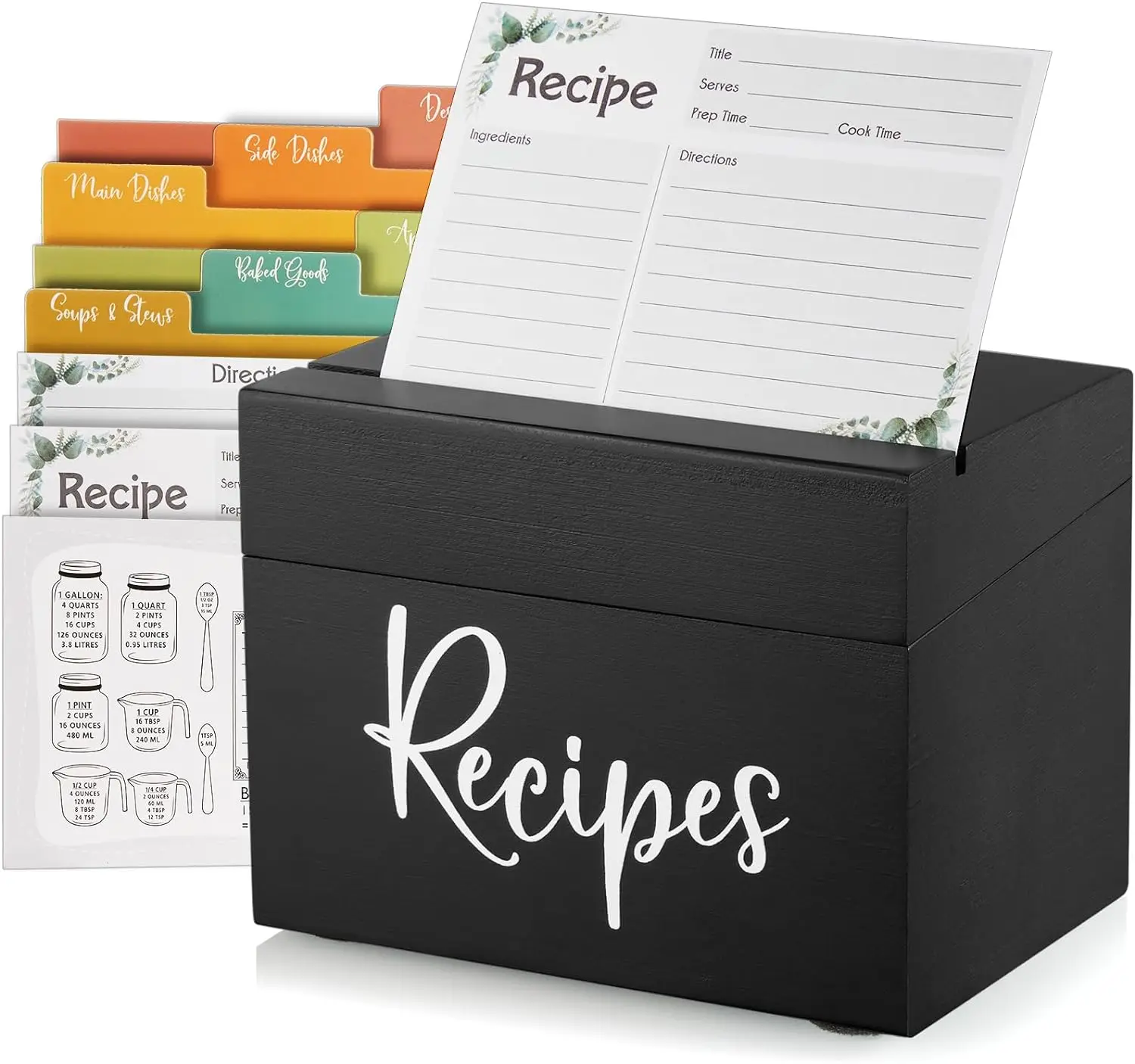Myway 50 Recipe Cards with Wooden Box Holder Recipe Organizer for Bridal Shower Weddings Write in Your Own Recipes