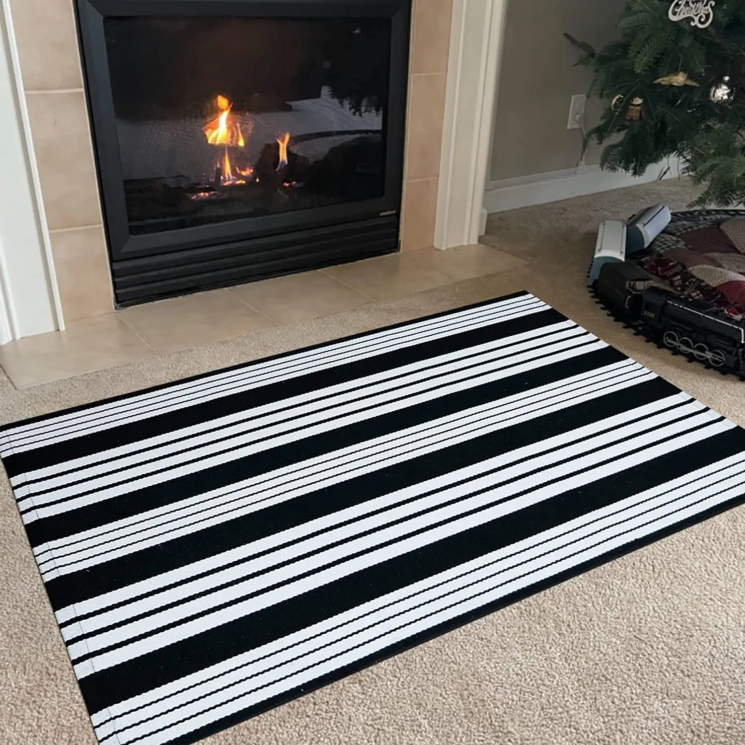Indoor Outdoor Cotton Layered Door Mats Doormats Black And White