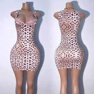 Huili Manufacturer Oem Women's Sleeveless Lace Patchwork Slim Fit Stretch Shorts Dress Custom Print Leopard Skinny Mini Dress