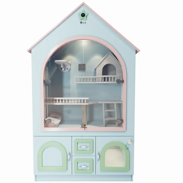 Cat House Customized Large Space Cage for Palace Solid Wood Pet Shop Transparent Cat Exhibition Cabinet Adoption Villa Glass