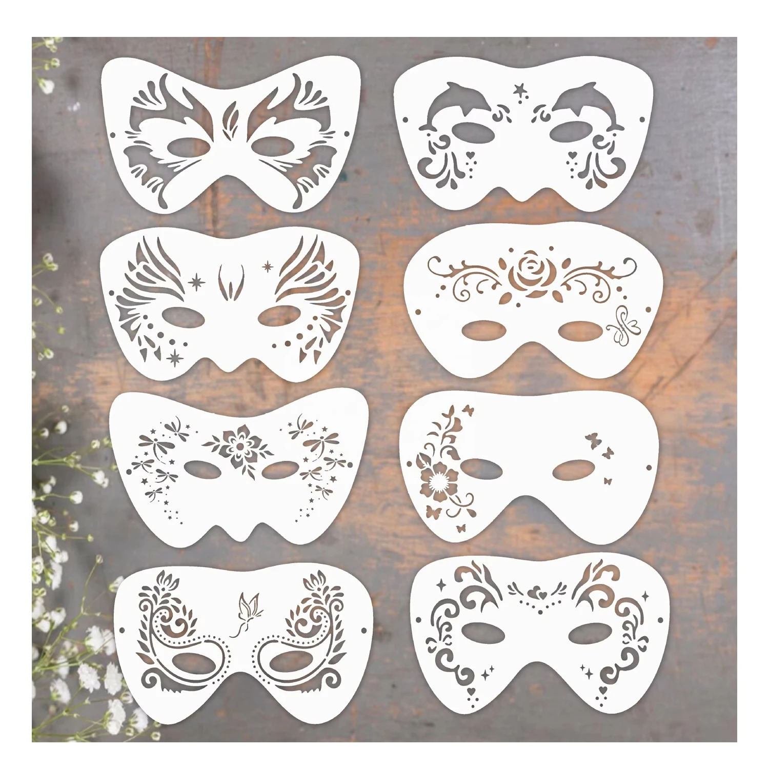 8 Pieces Face Stencils for Drawing Mask Painting Templates DIY Stencils for Home Decorations Party Favor