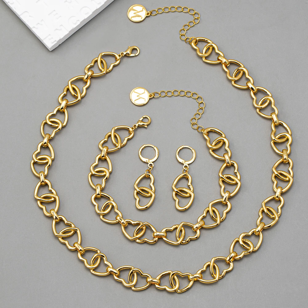 product selling fashion accessories light luxury custom gold plated love chain necklace bracelet earrings set women-4